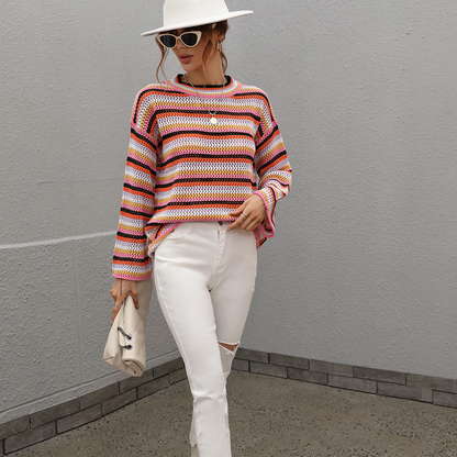 Crew Neck Colorful Striped Sweater Jumper