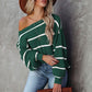 Boho Chic Striped Knit Off Shoulder Sweater