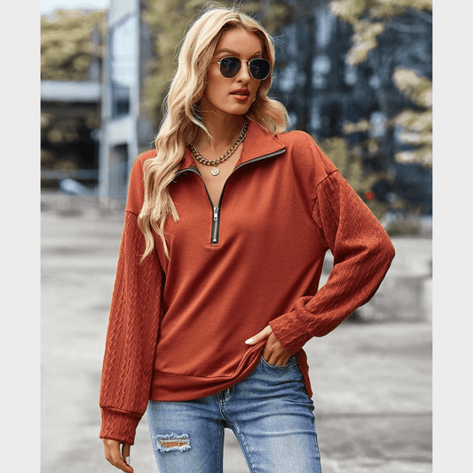 Long Sleeve Half Zip Casual Top