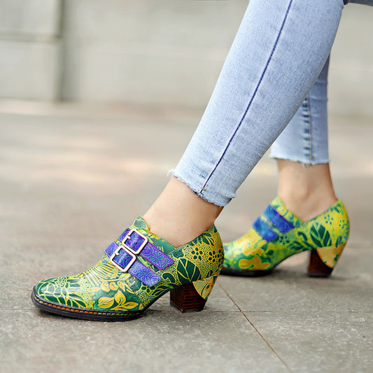 Handmade Leather Printed Pumps