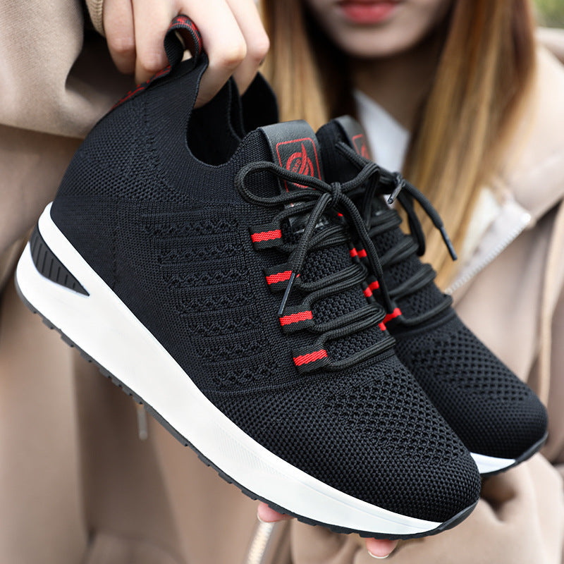 Heightened Breathable Platform Fly-knit Sneakers