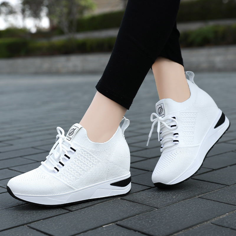 Heightened Breathable Platform Fly-knit Sneakers