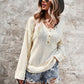 V-neck Buttons Long Sleeves Sweater Women's Long-Sleeve V-Neck Sweater