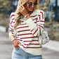 Lapel Striped Long Sleeve Sweater