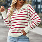 Lapel Striped Long Sleeve Sweater