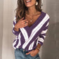 Striped V-neck Long Sleeve Knit Jumper Sweater