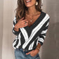 Striped V-neck Long Sleeve Knit Jumper Sweater