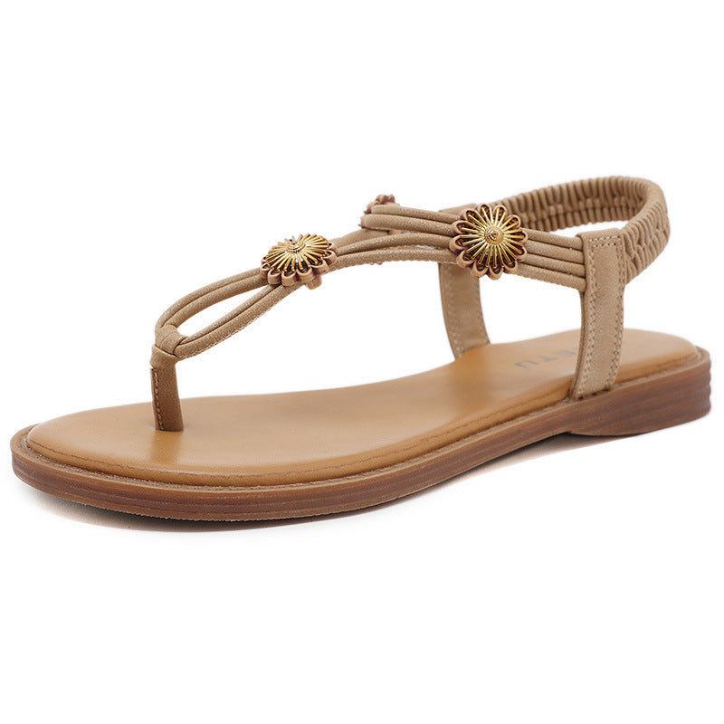 Minimalism Flat Flip Flop Sandals With Daisy Flower