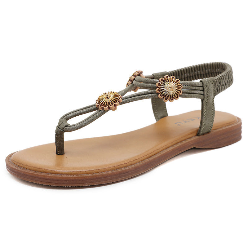 Minimalism Flat Flip Flop Sandals With Daisy Flower