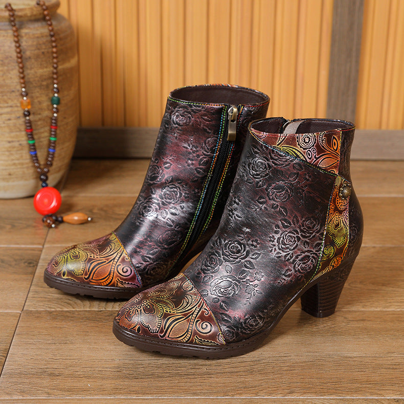 Vintage Handmade Rosy Ankle Boots