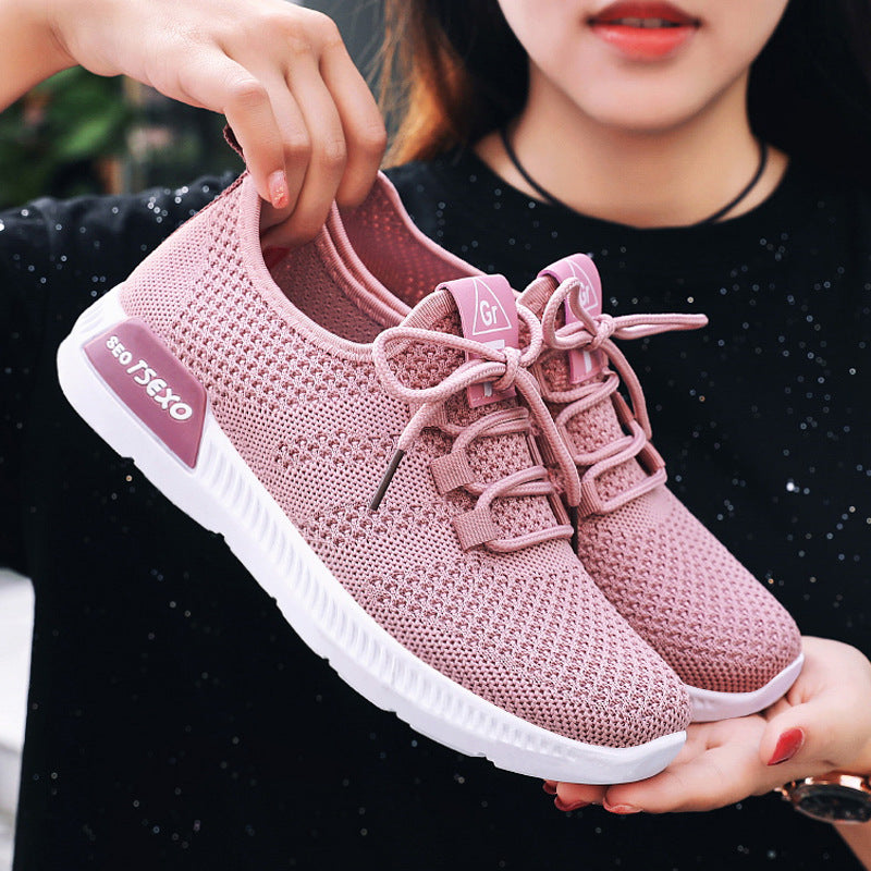 Solid Lace Up Fly Knit Sports Shoes