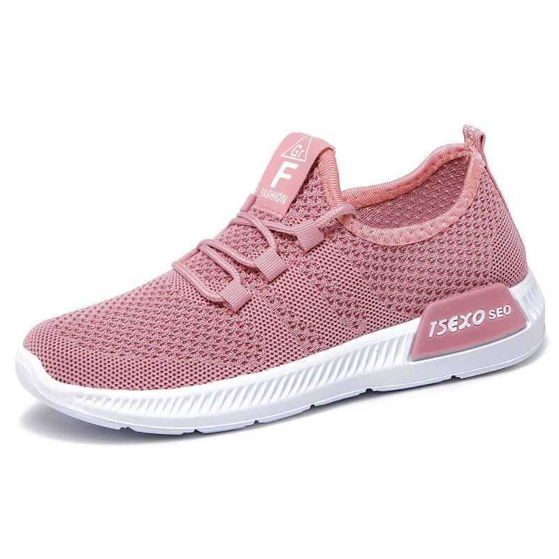 Solid Lace Up Fly Knit Sports Shoes