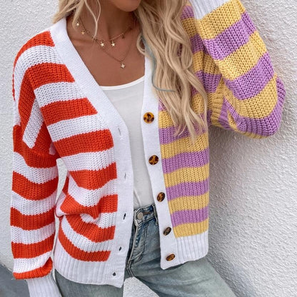 Cropped Striped Rainbow Knit Cardigan