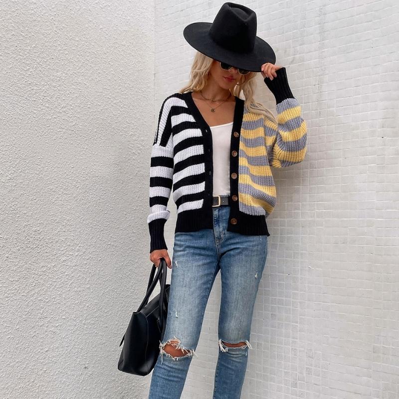 Cropped Striped Rainbow Knit Cardigan