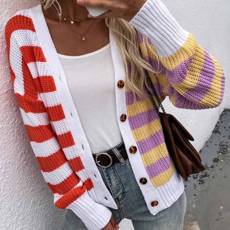 Cropped Striped Rainbow Knit Cardigan