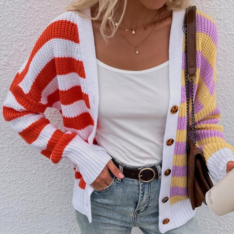 Cropped Striped Rainbow Knit Cardigan