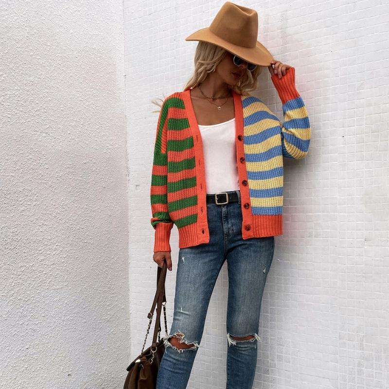 Cropped Striped Rainbow Knit Cardigan