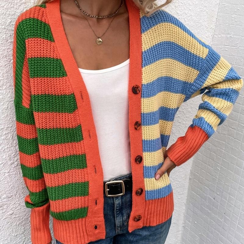 Cropped Striped Rainbow Knit Cardigan