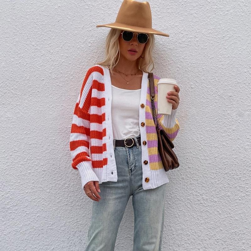 Cropped Striped Rainbow Knit Cardigan