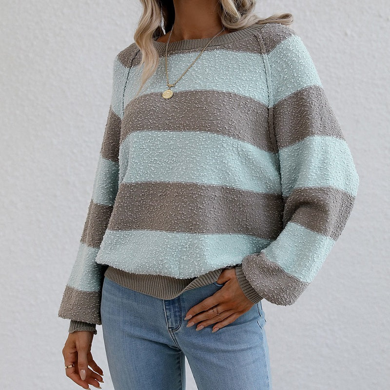 Bateau Neck Striped Knitted Jumper Sweater