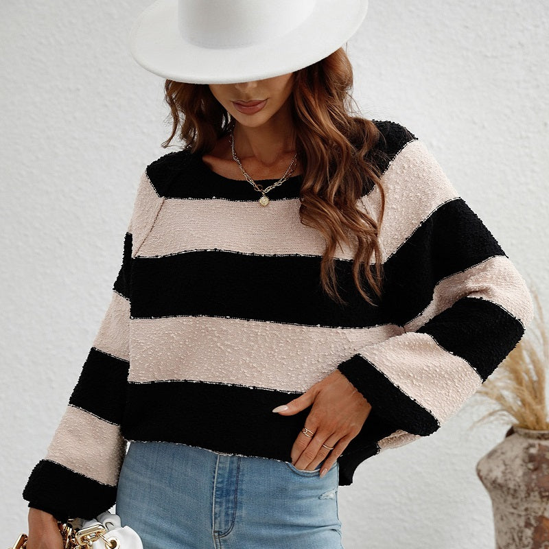 Bateau Neck Striped Knitted Jumper Sweater