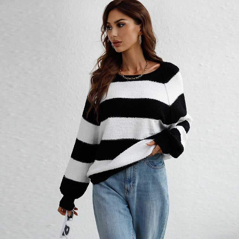 Bateau Neck Striped Knitted Jumper Sweater