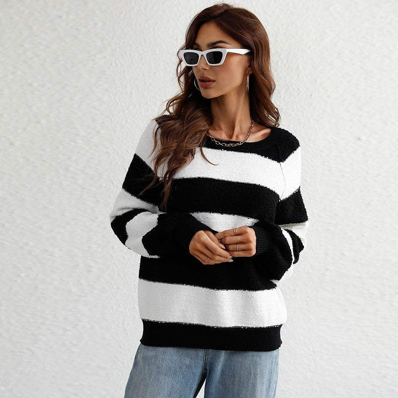 Bateau Neck Striped Knitted Jumper Sweater