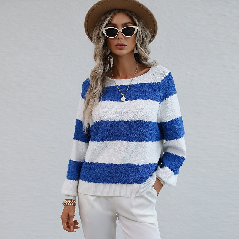 Bateau Neck Striped Knitted Jumper Sweater