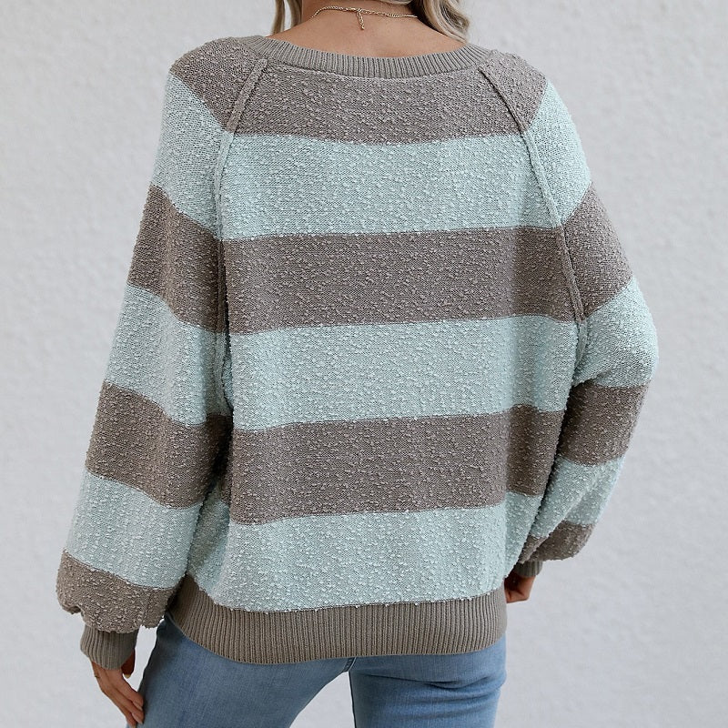 Bateau Neck Striped Knitted Jumper Sweater