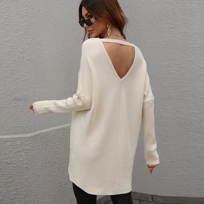Women's Oversized V-neck Backless Sweater Jumper