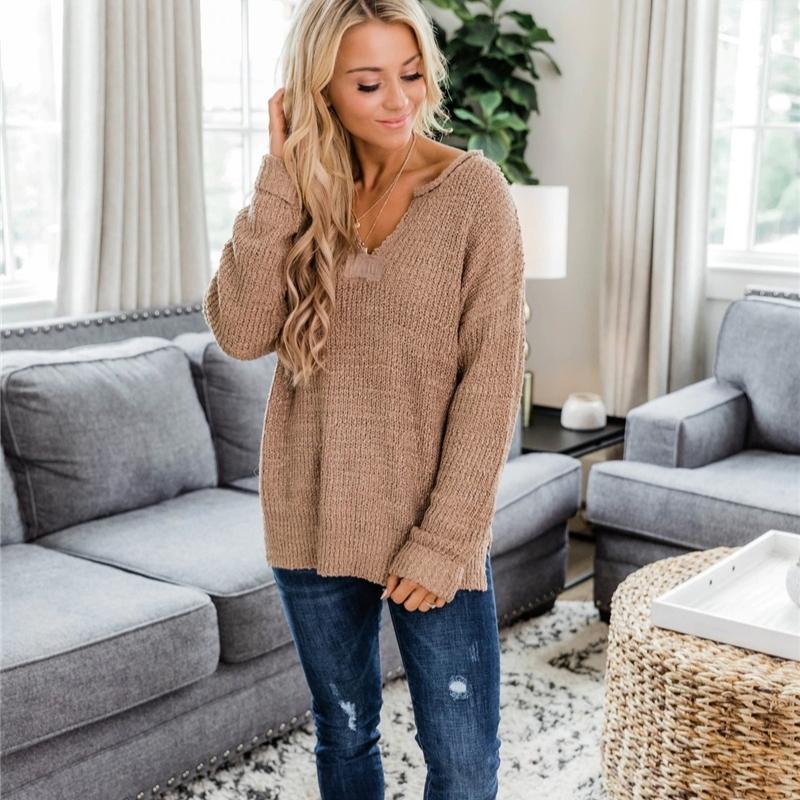 Women's V Neck Relaxed Fit Pullover Jumpers