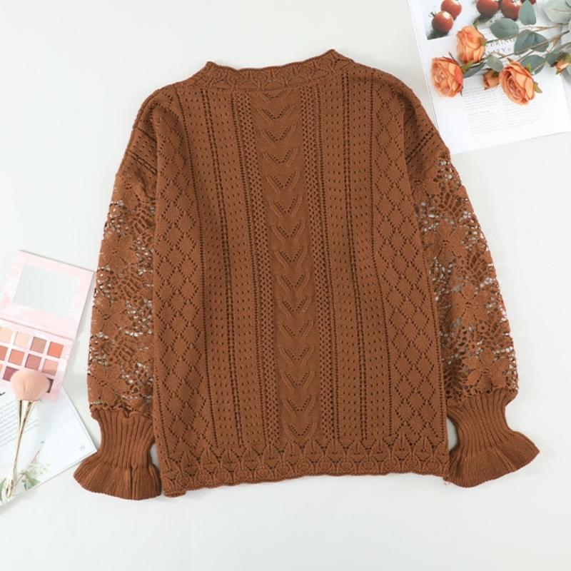 Women's Patchwork Lace Sleeves Sexy Jumper Knitwear