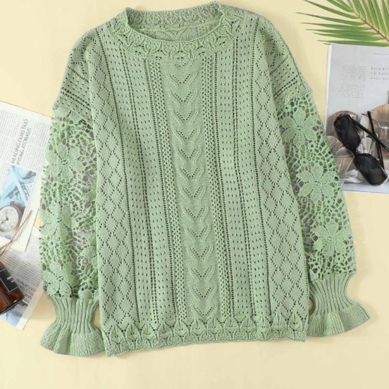 Women's Patchwork Lace Sleeves Sexy Jumper Knitwear