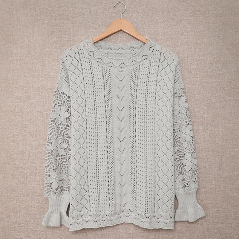 Women's Patchwork Lace Sleeves Sexy Jumper Knitwear