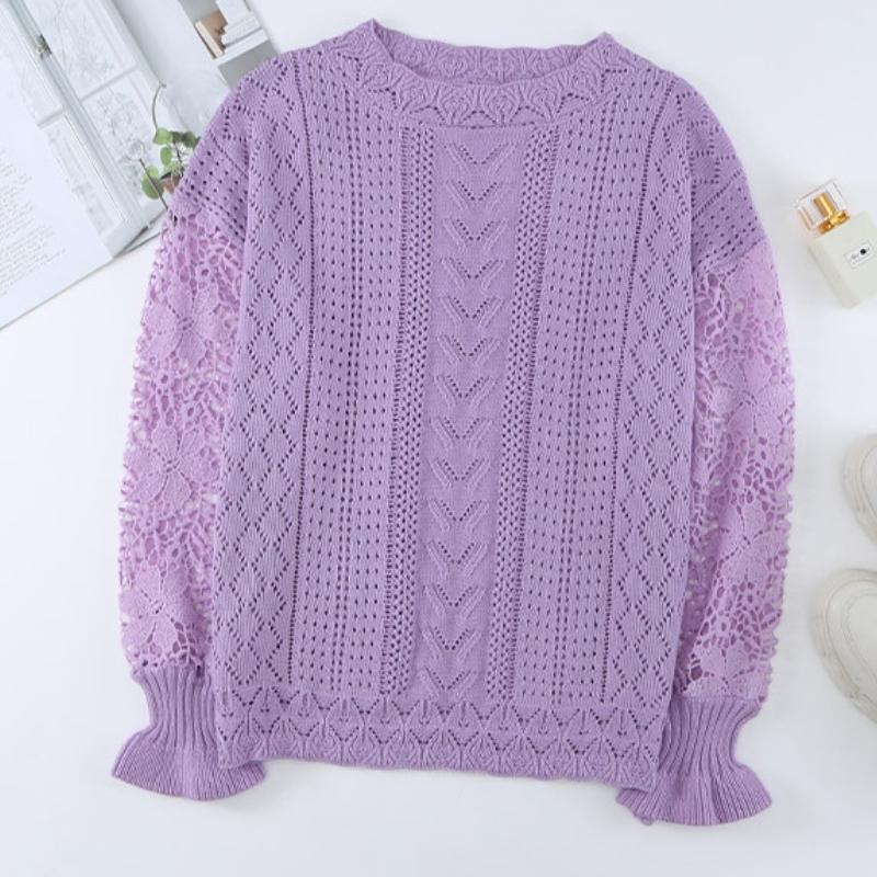 Women's Patchwork Lace Sleeves Sexy Jumper Knitwear