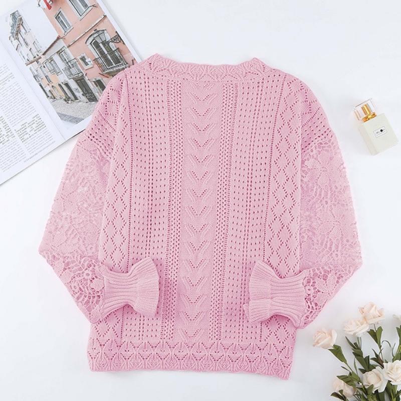 Women's Patchwork Lace Sleeves Sexy Jumper Knitwear