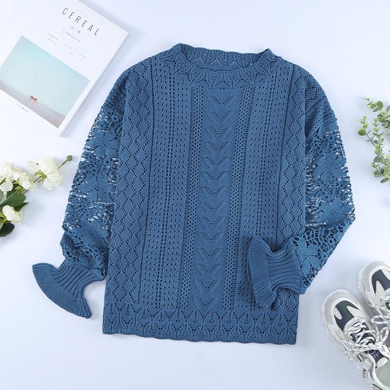 Women's Patchwork Lace Sleeves Sexy Jumper Knitwear