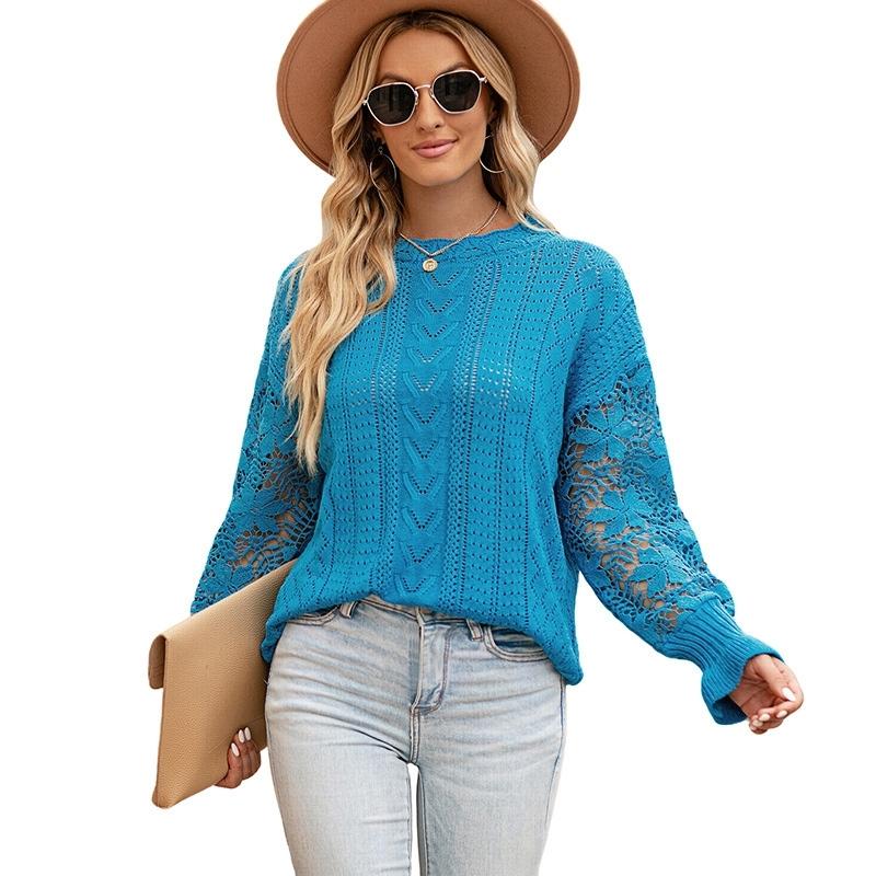 Women's Patchwork Lace Sleeves Sexy Jumper Knitwear