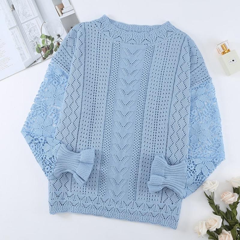 Women's Patchwork Lace Sleeves Sexy Jumper Knitwear