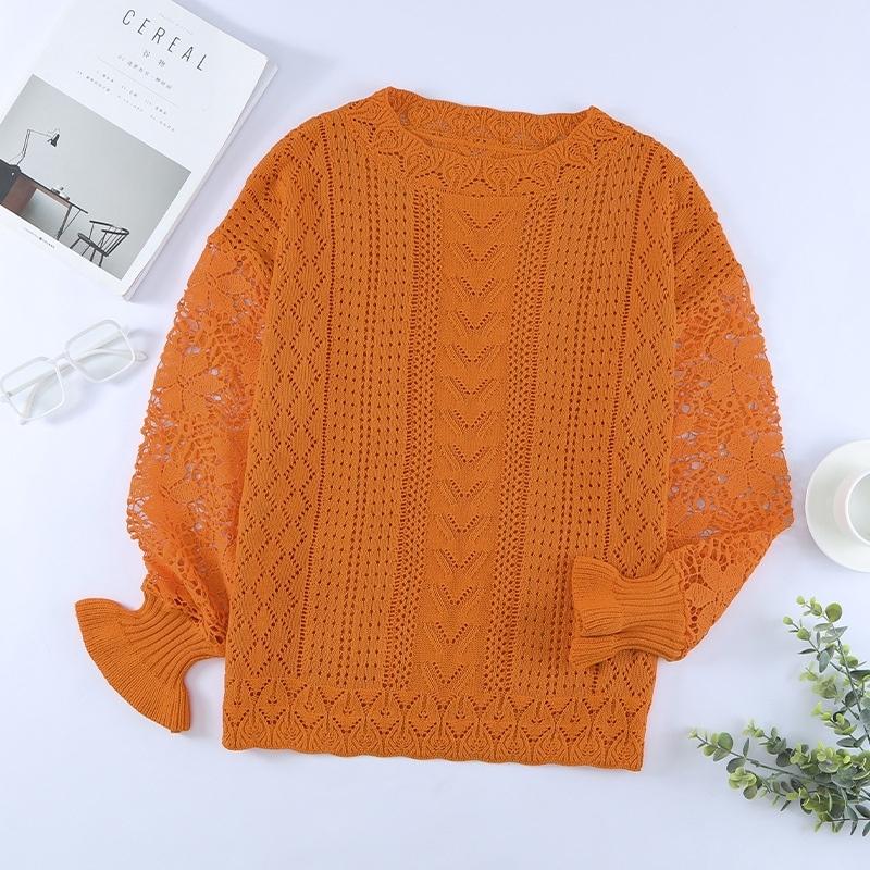 Women's Patchwork Lace Sleeves Sexy Jumper Knitwear