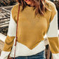 Women's Color Block Knit Jumper Loose Round Neck Long Sleeve Top