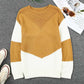 Women's Color Block Knit Jumper Loose Round Neck Long Sleeve Top